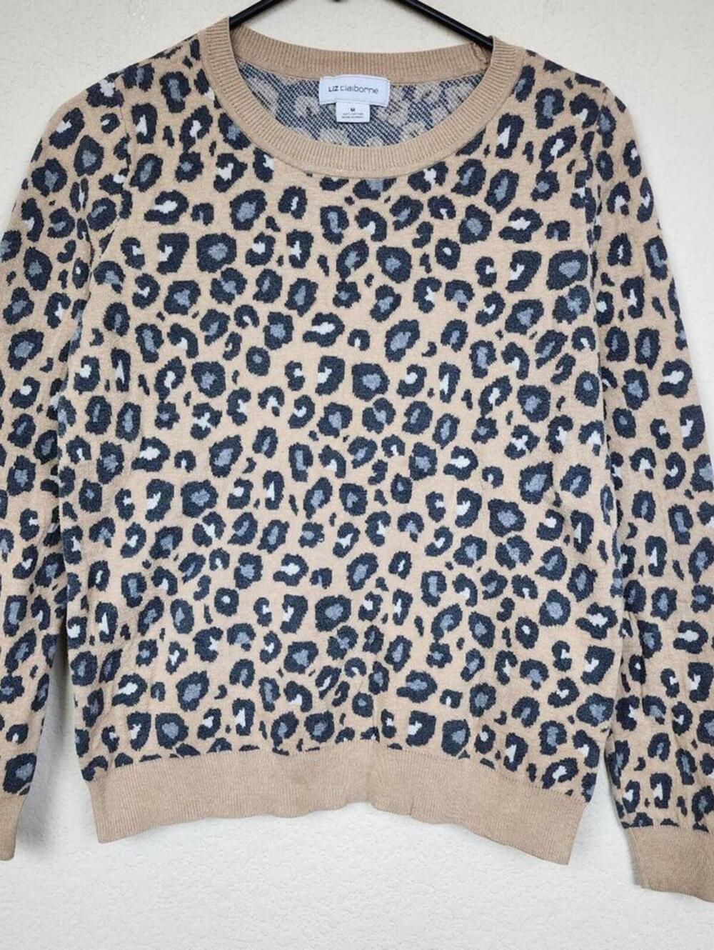 Liz Claiborne Leopard Cheetah Print Medium  Tan Sweater